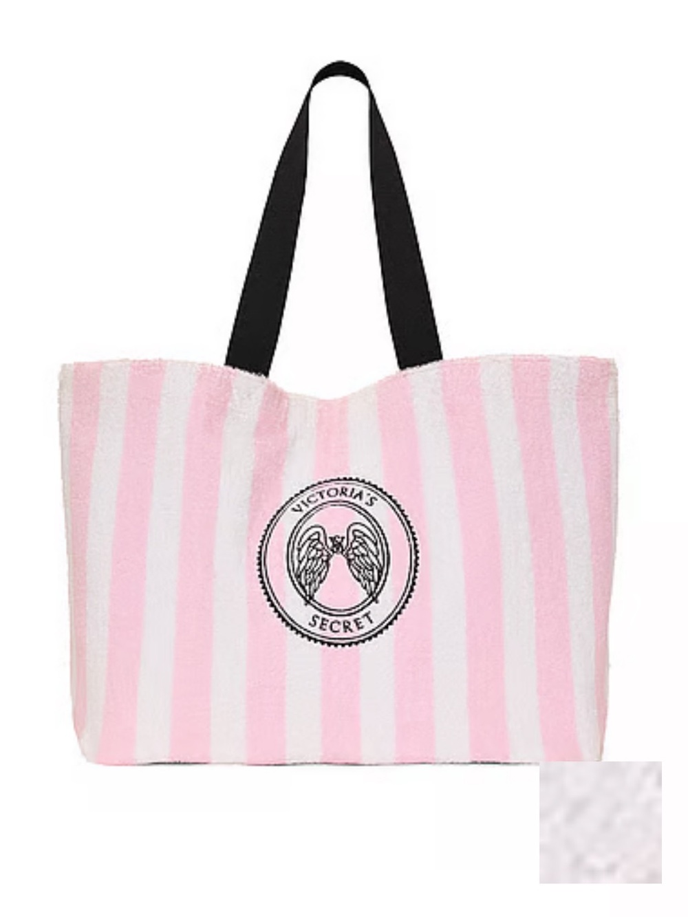 Victoria's Secret Pink & White Striped Tote with Black Handles